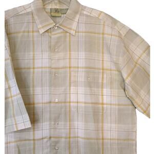 Jordan Craig Men’s Medium Linen Button‑Up Shirt Yellow Plaid Short Sleeve Light
